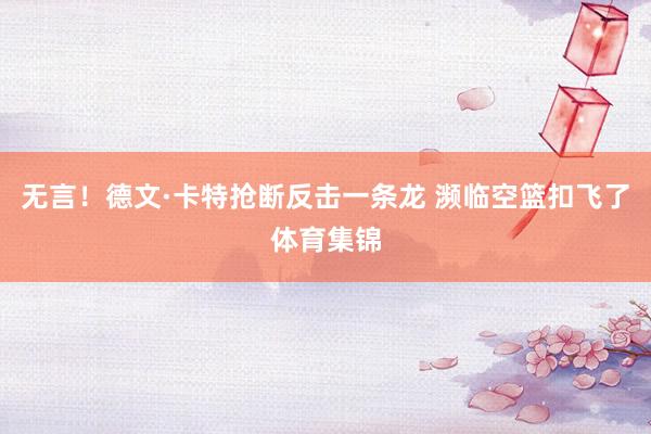 无言！德文·卡特抢断反击一条龙 濒临空篮扣飞了体育集锦