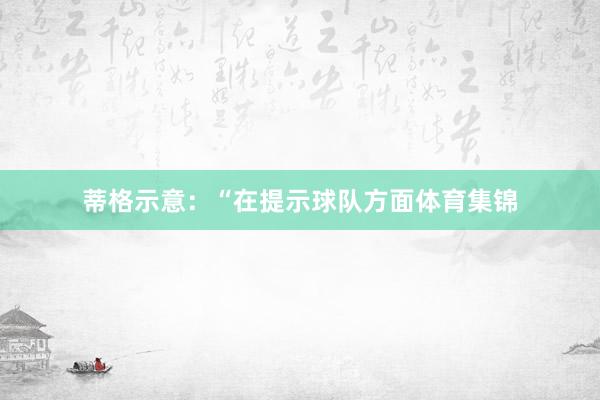 蒂格示意：“在提示球队方面体育集锦